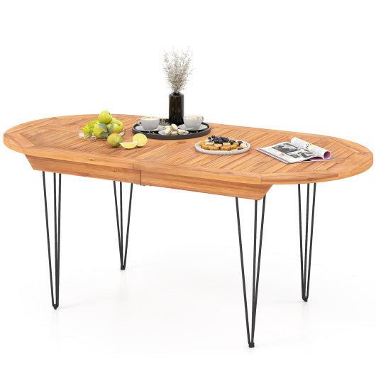 6 Person 71 Inch Patio Dining Table with Teak Wood Tabletop