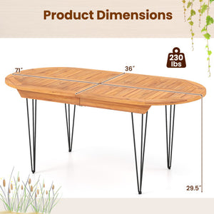 6 Person 71 Inch Patio Dining Table with Teak Wood Tabletop