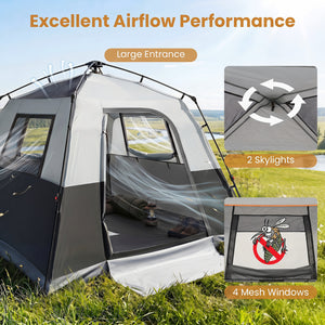 6-Person Outdoor Camping Tent Blackout Easy Setup Instant Cabin Tent with Rainfly and Carrying Bag-Grey