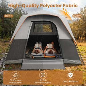 6-Person Outdoor Camping Tent Blackout Easy Setup Instant Cabin Tent with Rainfly and Carrying Bag-Grey