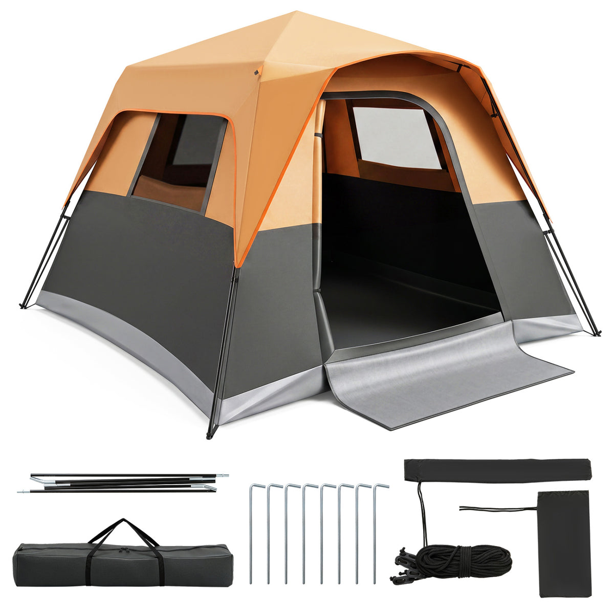 6-Person Outdoor Camping Tent Blackout Easy Setup Instant Cabin Tent with Rainfly and Carrying Bag-Orange