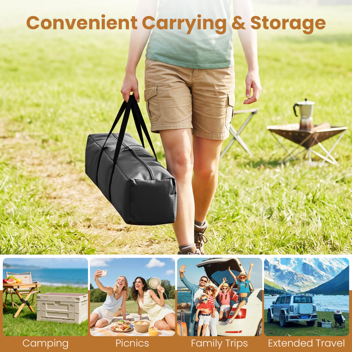 6-Person Outdoor Camping Tent Blackout Easy Setup Instant Cabin Tent with Rainfly and Carrying Bag-Orange
