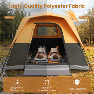 6-Person Outdoor Camping Tent Blackout Easy Setup Instant Cabin Tent with Rainfly and Carrying Bag-Orange