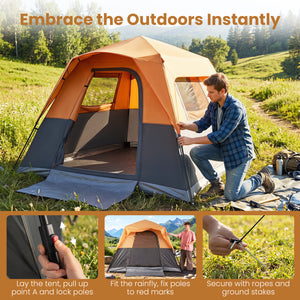 6-Person Outdoor Camping Tent Blackout Easy Setup Instant Cabin Tent with Rainfly and Carrying Bag-Orange