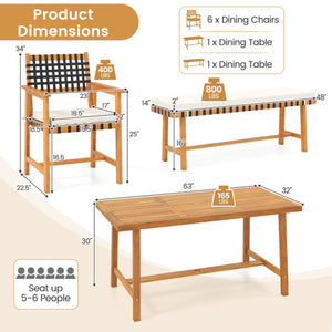 6-Piece Patio Dining Set for 5-6 People Farmhouse Furniture