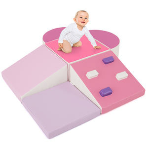 6-Piece Soft Play Set for Toddlers with Climbing Triangle and Ramp-Pink