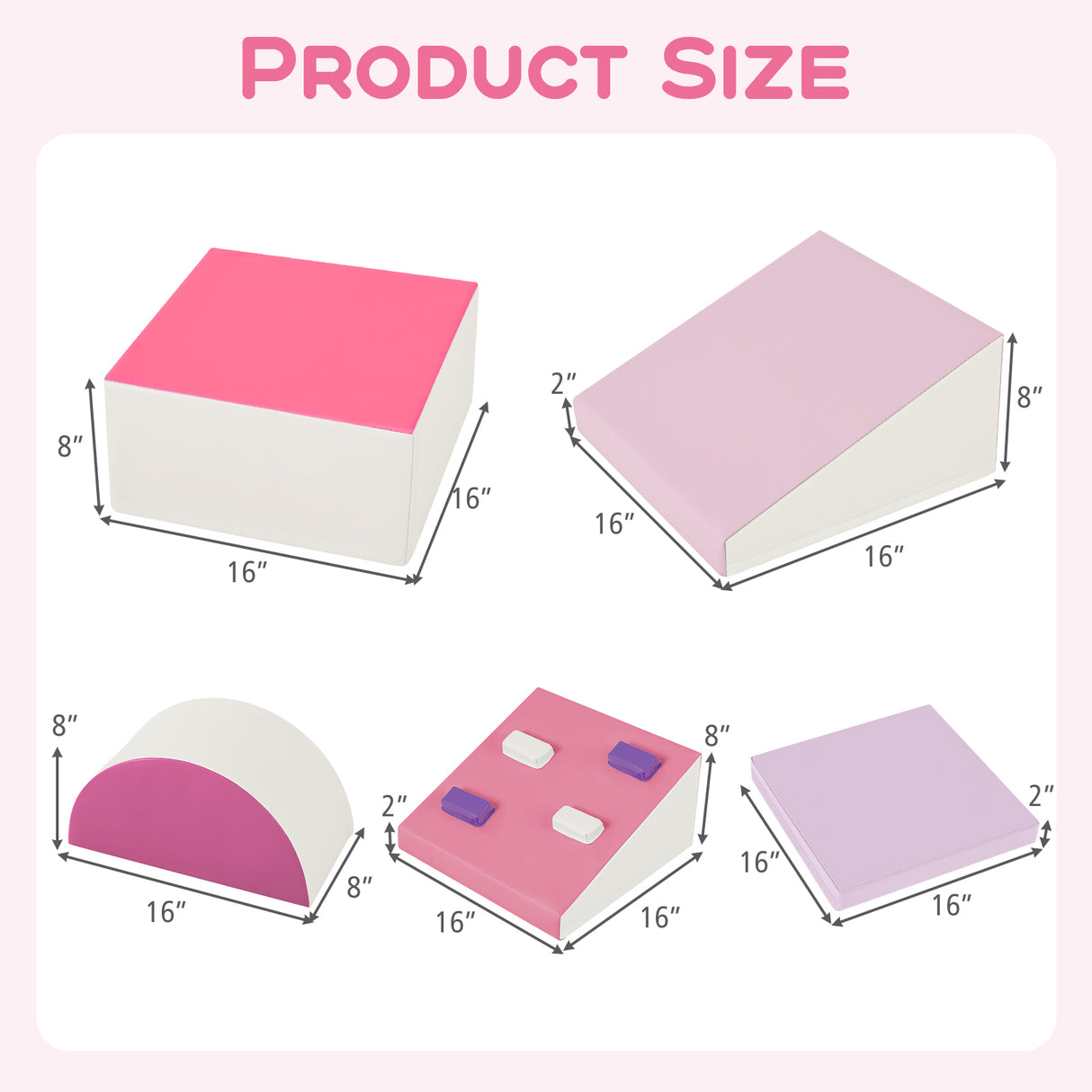 6-Piece Soft Play Set for Toddlers with Climbing Triangle and Ramp-Pink