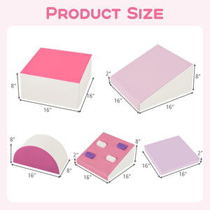 6-Piece Soft Play Set for Toddlers with Climbing Triangle and Ramp-Pink