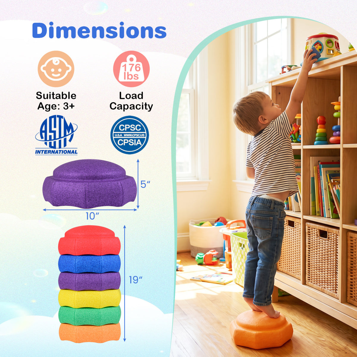6-Piece Stepping Stones for Kids for Sensory Play and Coordination
