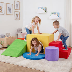 6 Pieces Foam Climbing Blocks for Kids with Slide and Tunnel-Red