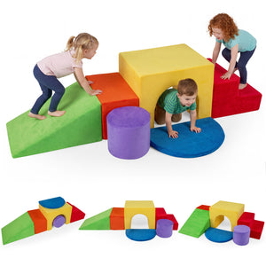 6 Pieces Foam Climbing Blocks for Kids with Slide and Tunnel-Red