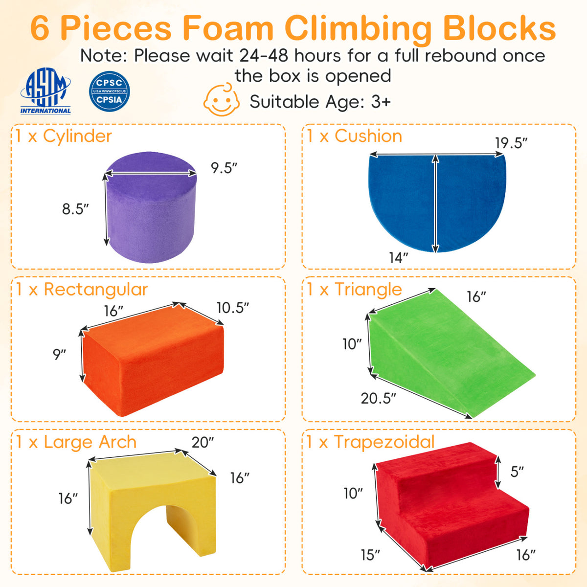 6 Pieces Foam Climbing Blocks for Kids with Slide and Tunnel-Red