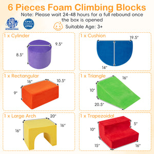 6 Pieces Foam Climbing Blocks for Kids with Slide and Tunnel-Red