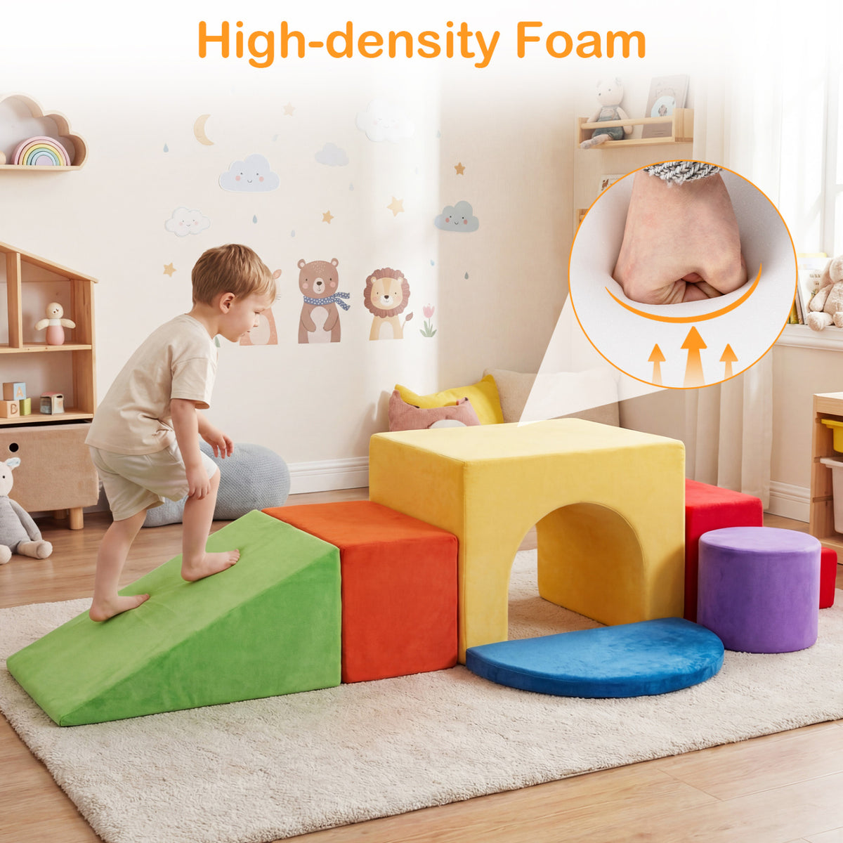 6 Pieces Foam Climbing Blocks for Kids with Slide and Tunnel-Red