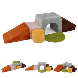 6 Pieces Foam Climbing Blocks for Kids with Slide and Tunnel-Gray