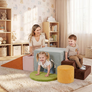 6 Pieces Foam Climbing Blocks for Kids with Slide and Tunnel-Gray