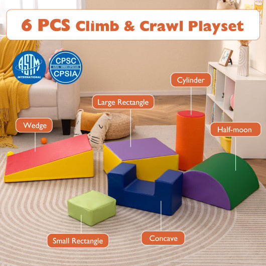 6 Pieces Foam Climbing Blocks Indoor Climb and Crawl Activity Playset with Rectangles-Purple