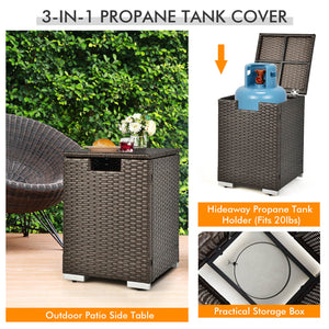 6 Pieces Outdoor Wicker Furniture Set with 32 Inch Propane Fire Pit Table-Black