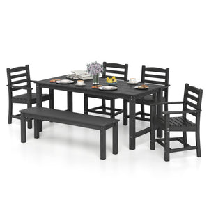 6 Pieces Patio Dining Bench Set Outdoor HDPE Weather Resistant Table and Chairs Set-Black