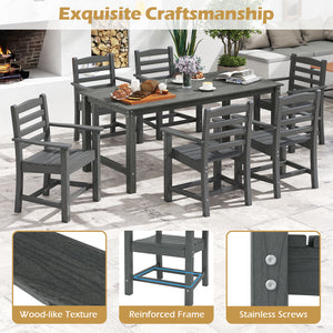 6 Pieces Patio Dining Bench Set Outdoor HDPE Weather Resistant Table and Chairs Set-Grey