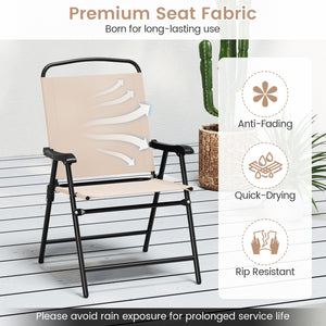 6 Pieces Patio Dining Set with Umbrella and 4 Folding Armchairs-Beige