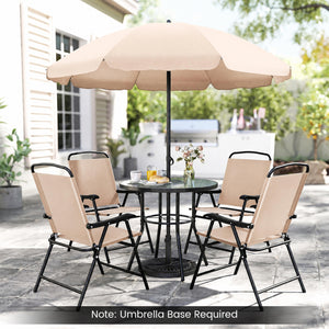 6 Pieces Patio Dining Set with Umbrella and 4 Folding Armchairs-Beige