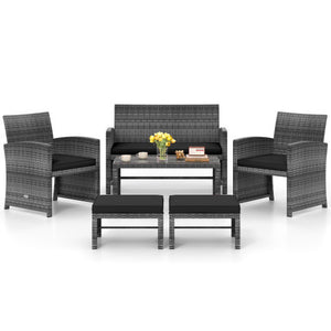 6 Pieces Patio Furniture Set Outdoor Sectional Conversation PE Rattan Sofa Set-Black