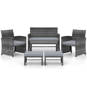 6 Pieces Patio Furniture Set Outdoor Sectional Conversation PE Rattan Sofa Set-Gray