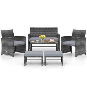 6 Pieces Patio Furniture Set Outdoor Sectional Conversation PE Rattan Sofa Set-Gray