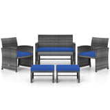 6 Pieces Patio Furniture Set Outdoor Sectional Conversation PE Rattan Sofa Set-Navy