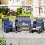 6 Pieces Patio Furniture Set Outdoor Sectional Conversation PE Rattan Sofa Set-Navy
