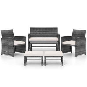 6 Pieces Patio Furniture Set Outdoor Sectional Conversation PE Rattan Sofa Set-White