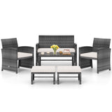 6 Pieces Patio Furniture Set Outdoor Sectional Conversation PE Rattan Sofa Set-White