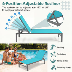6-Position Chaise Lounge Chairs with Rustproof Aluminium Frame-Turquoise