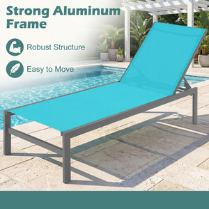 6-Position Chaise Lounge Chairs with Rustproof Aluminium Frame-Turquoise