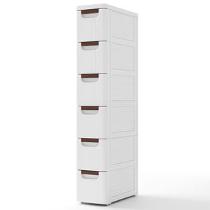 3/4/5/6-Drawer Rolling Organizer Unit Narrow Storage Cabinet with Built-In Wheels for Small Space-6-Drawer