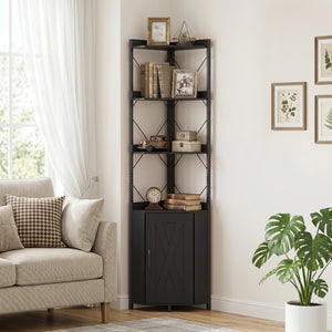 6-Tier 71" Tall Freestanding Bookshelf with Cabinet and Metal Frame-Black