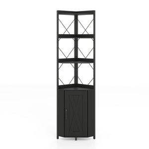 6-Tier 71" Tall Freestanding Bookshelf with Cabinet and Metal Frame-Black
