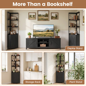 6-Tier 71" Tall Freestanding Bookshelf with Cabinet and Metal Frame-Black