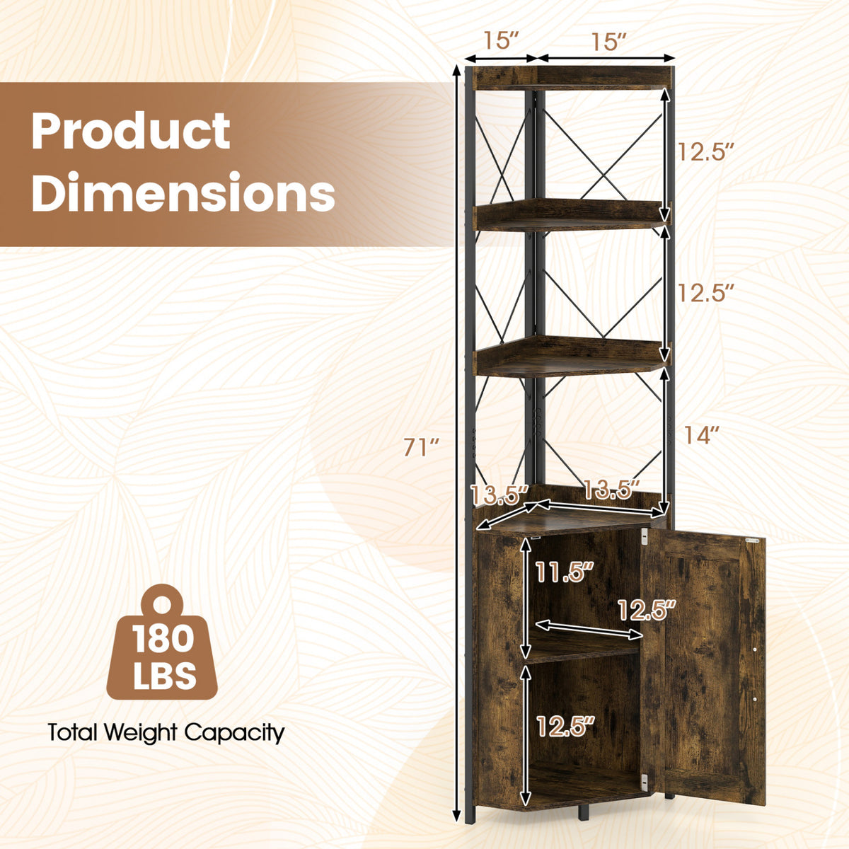 6-Tier 71" Tall Freestanding Bookshelf with Cabinet and Metal Frame-Black