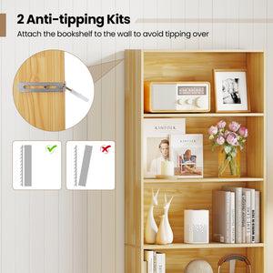 6-Tier Bookcase with 6 Open Shelves and Anti-Toppling Kits-Wood