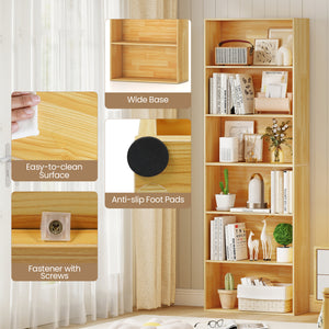 6-Tier Bookcase with 6 Open Shelves and Anti-Toppling Kits-Wood