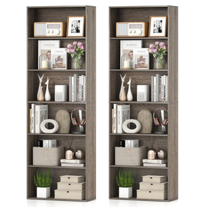 6-Tier Bookcase with 6 Open Shelves and Anti-Toppling Kits-Gray
