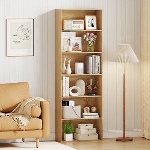 6-Tier Bookcase with 6 Open Shelves and Anti-Toppling Kits-Natural
