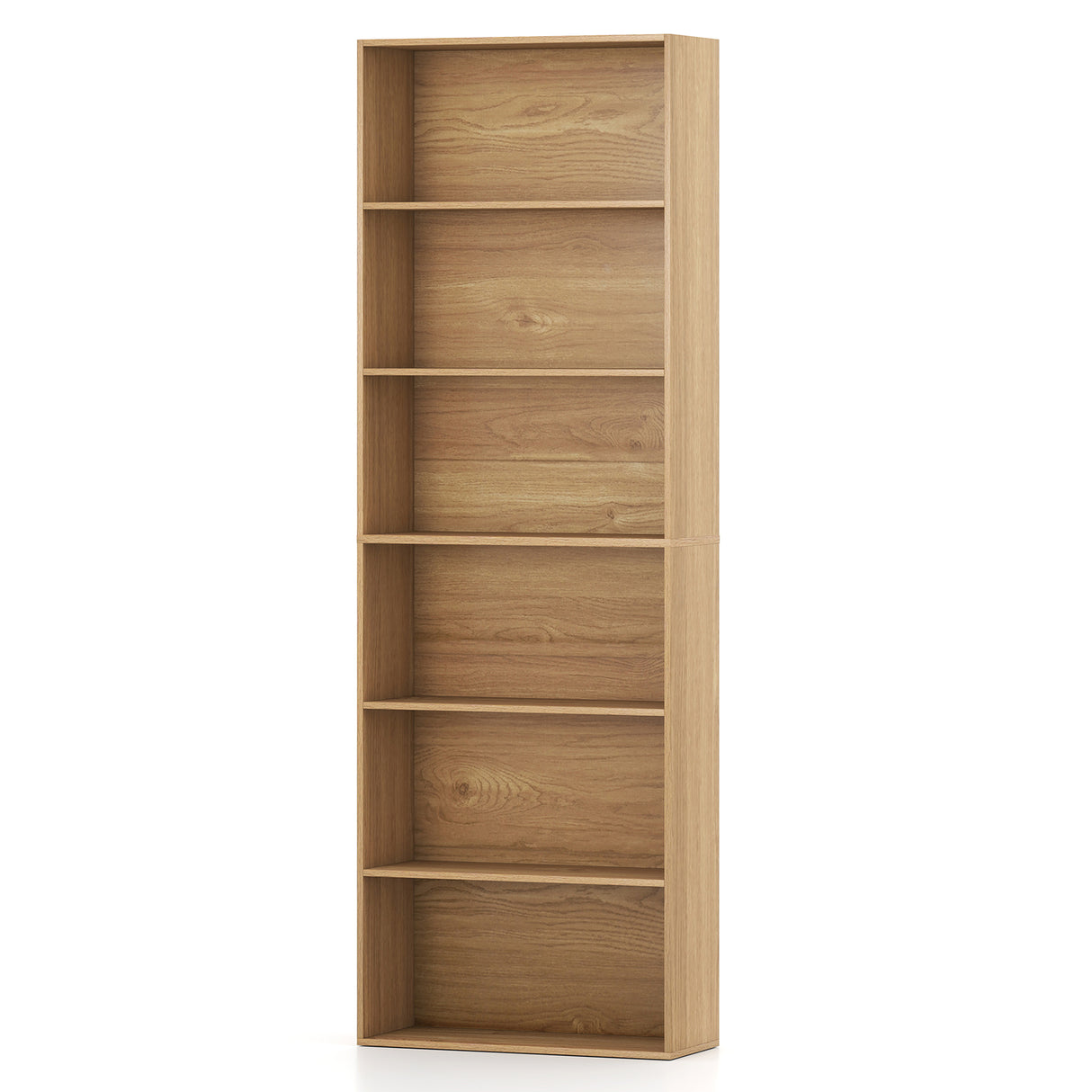 6-Tier Bookcase with 6 Open Shelves and Anti-Toppling Kits-Natural