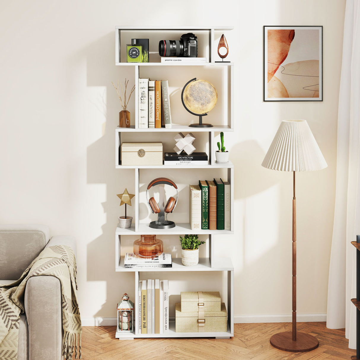 6-Tier Bookcase with Anti-Tipping Kit-White