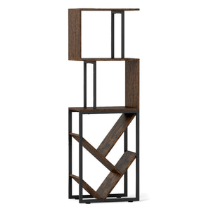 6-Tier Bookshelf Floor Standing Tree S-Shaped Geometric Bookcase with Open Shelves-Brown