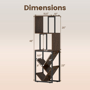 6-Tier Bookshelf Floor Standing Tree S-Shaped Geometric Bookcase with Open Shelves-Brown