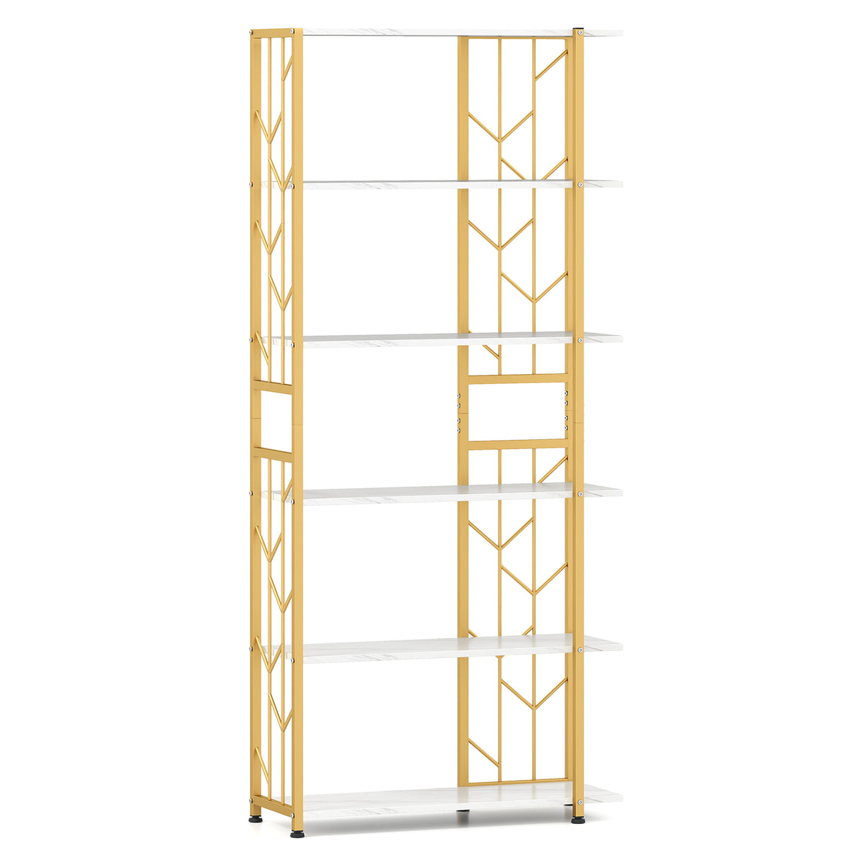 6-Tier Bookshelf Modern Geometric Bookcase with Heavy-duty Metal Frame and Anti-tipping Kits-White