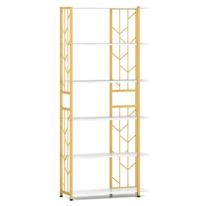 6-Tier Bookshelf Modern Geometric Bookcase with Heavy-duty Metal Frame and Anti-tipping Kits-White